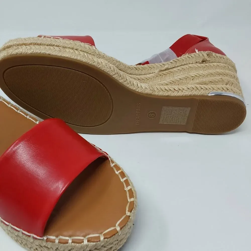 Dream Pairs Red Espadrille Wedge Sandals Ankle Strap Women's US 8 New